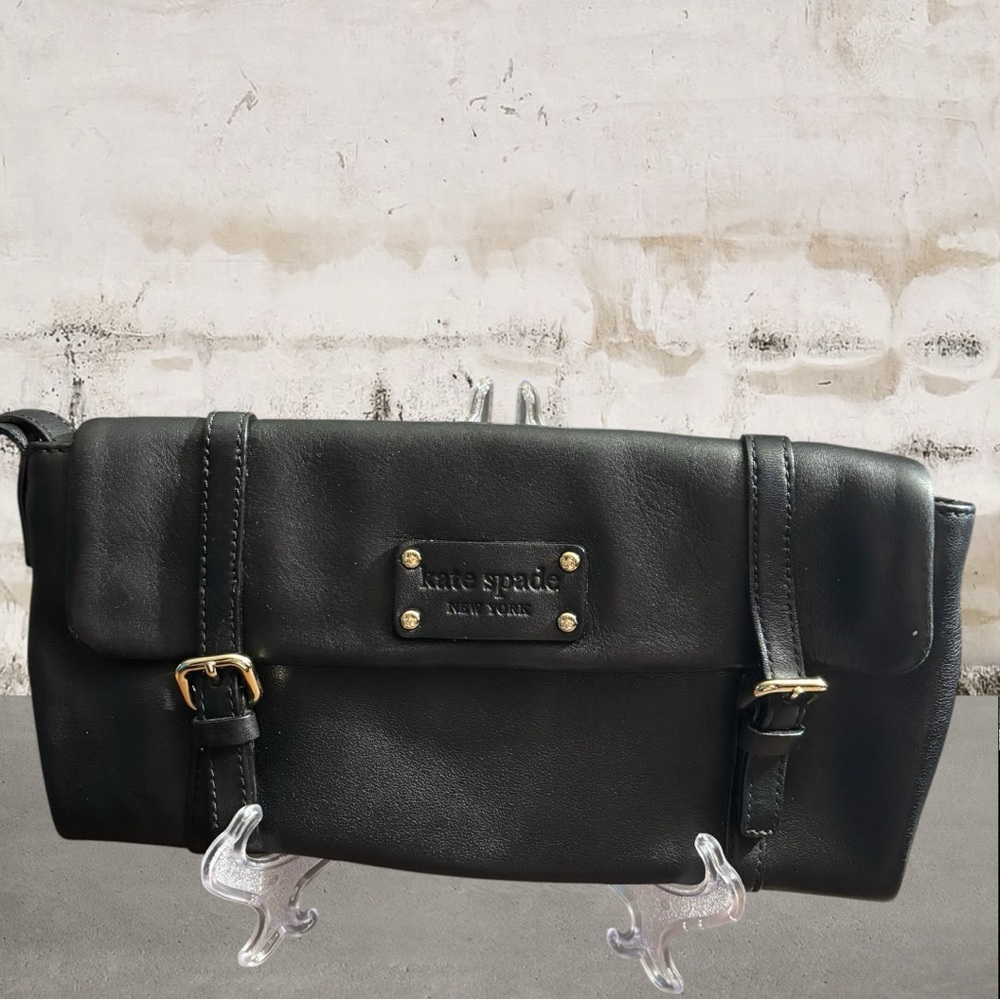 Kate Spade Black Leather Noel Shoulder Bag with Dark Pink Lining